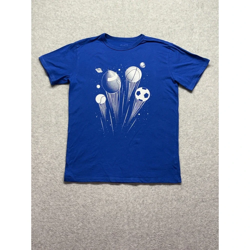 The Childrens Place Boys Blue Sports Space Graphic Tee Shirt XXL 16 7000143